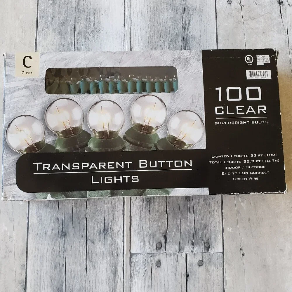 Unused Clear Button Lights 100 Superbright Bulbs 33 ft.